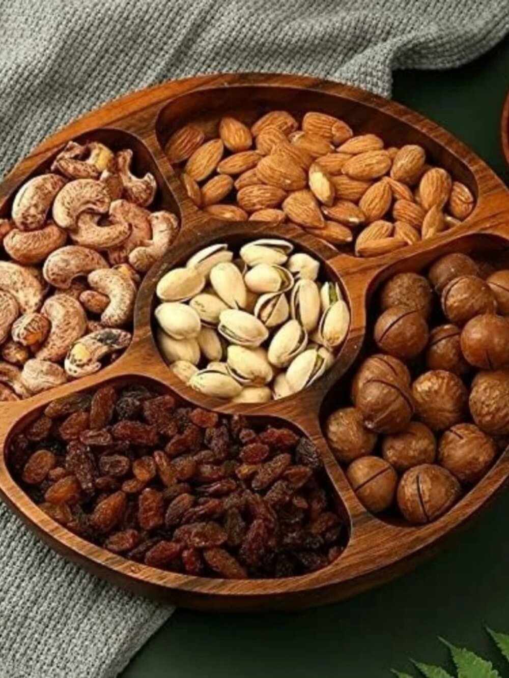 12 Inch Acacia Wood Divided Compartment Round Serving Tray Dish